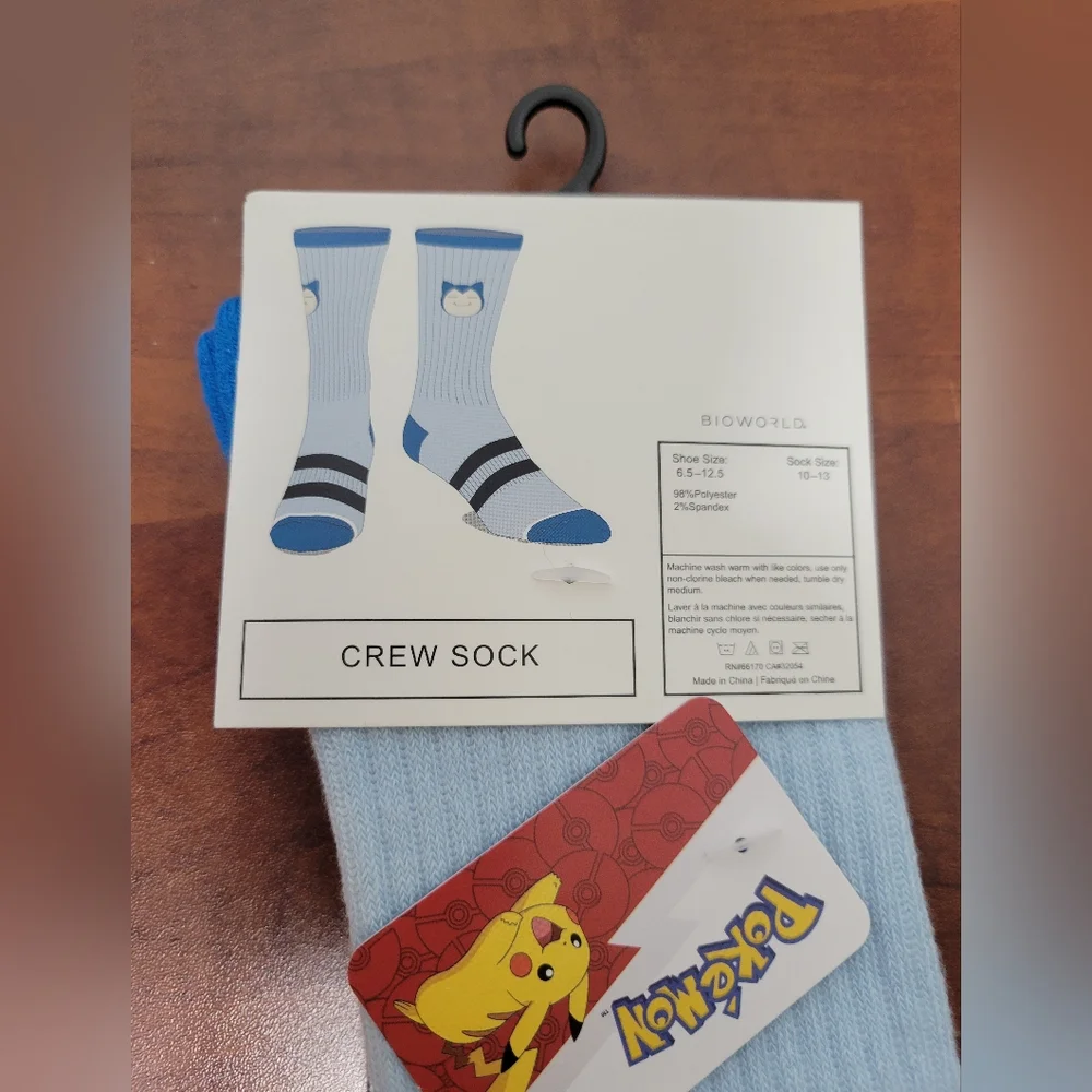 Pokemon Mens Blue Snorlax Crew Socks 1 Pair Nwt